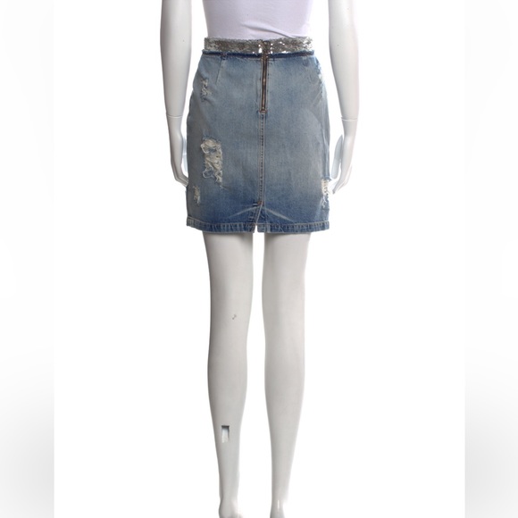 IRO Silver Sequin Waistband Distressed Denim Pencil Skirt Size 10 NWOT - Picture 6 of 10
